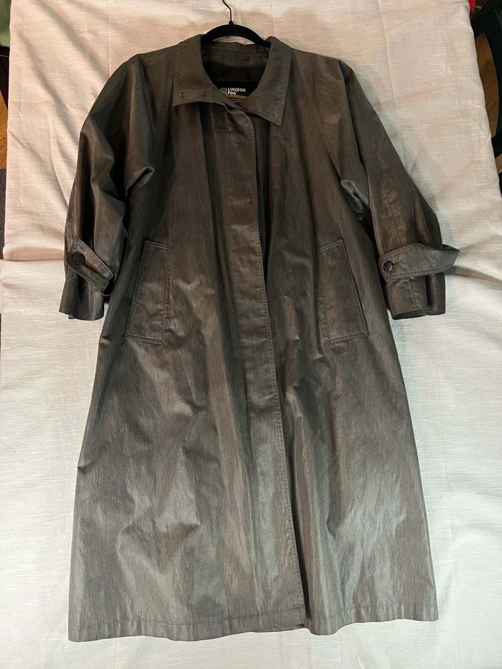 London Fog Vintage Grey Trench Coat Size 8 Petite